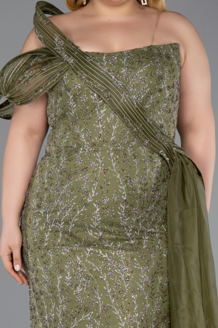 Robe de Soirée Grande Taille Longue Kaki ABU5844