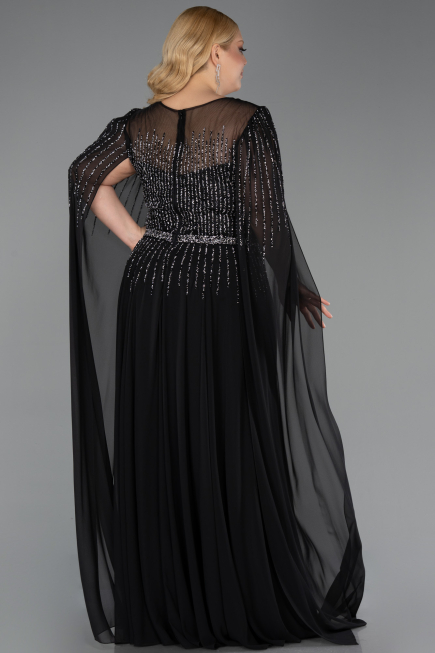 Robe De Soirée Grande Taille Longue Mousseline Noir ABU6095