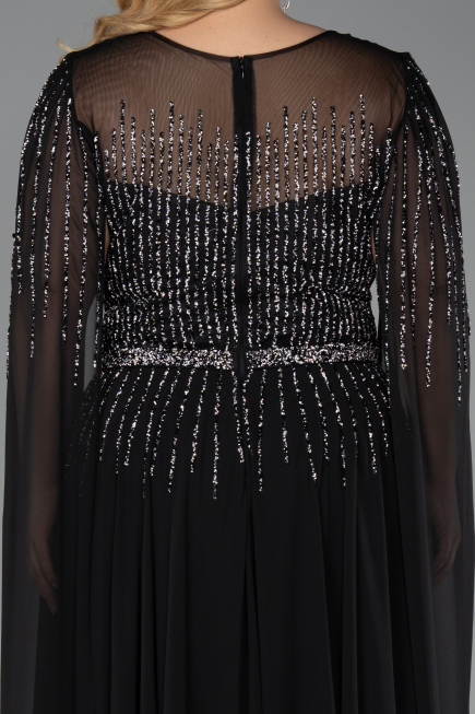 Robe De Soirée Grande Taille Longue Mousseline Noir ABU6095