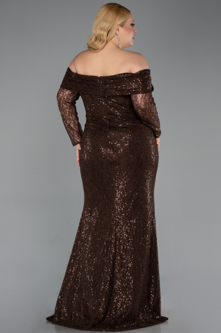 Robe Grande Taille Longue Squameuse Brun ABU6137
