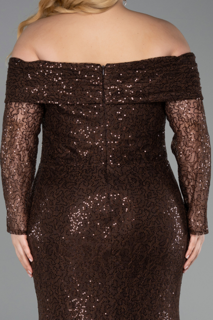 Robe Grande Taille Longue Squameuse Brun ABU6137