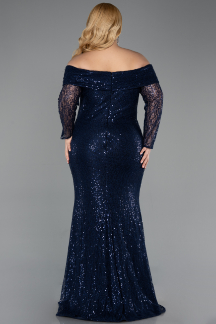 Robe Grande Taille Longue Squameuse Bleu Marine ABU6137