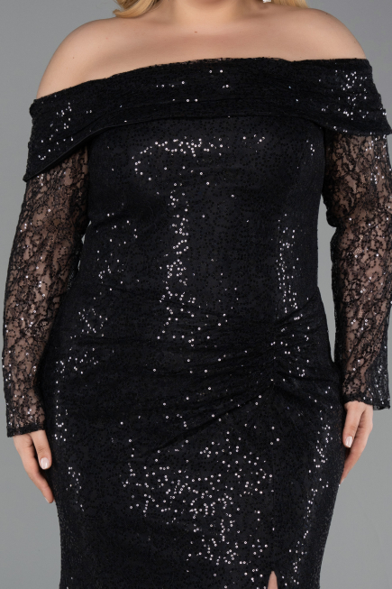 Robe Grande Taille Longue Squameuse Noir ABU6137