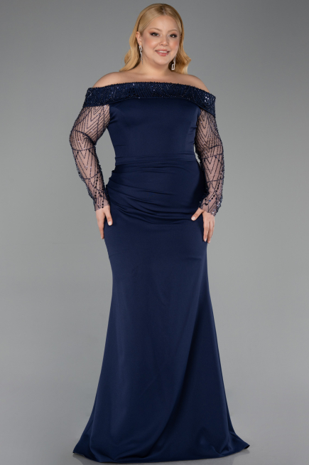 Robe Grande Taille Longue Bleu Marine ABU6103