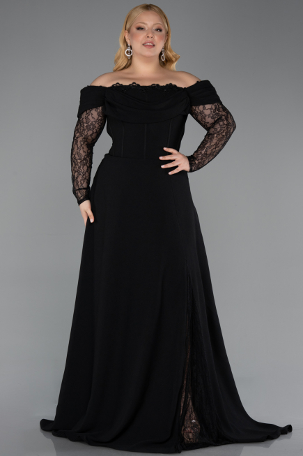 Robe de Soirée Grande Taille Longue Noir ABU6135