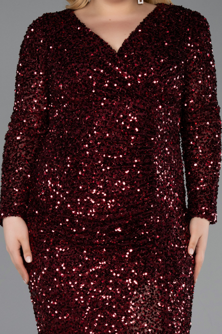 Robe de Soirée Grande Taille Longue Squameuse Rouge Bordeaux ABU6074