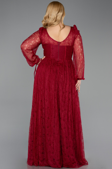 Robe Grande Taille Longue Dantelle Rouge Bordeaux ABU6131