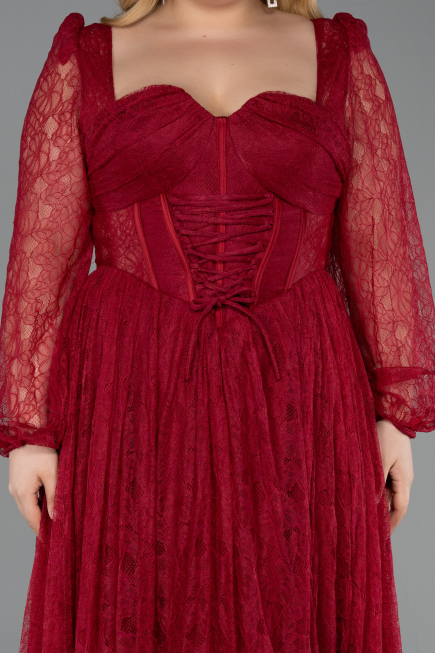 Robe Grande Taille Longue Dantelle Rouge Bordeaux ABU6131