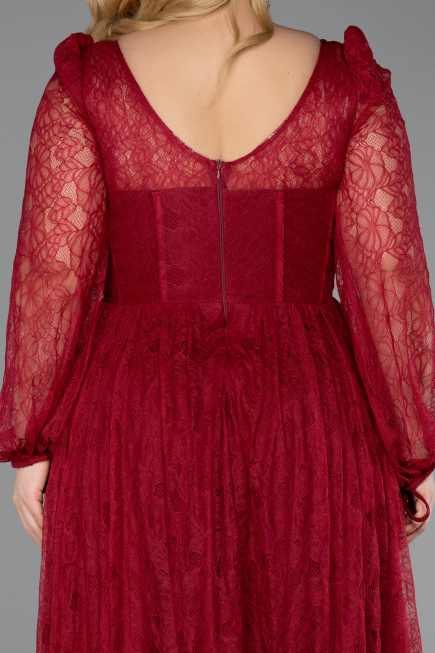 Robe Grande Taille Longue Dantelle Rouge Bordeaux ABU6131