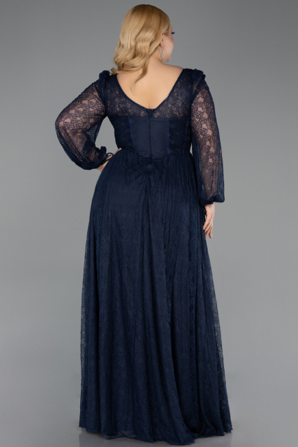 Robe Grande Taille Longue Dantelle Bleu Marine ABU6131
