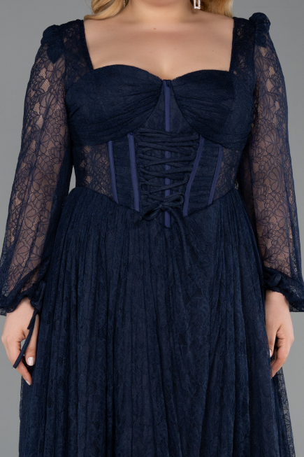 Robe Grande Taille Longue Dantelle Bleu Marine ABU6131