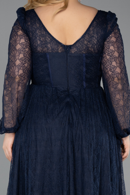 Robe Grande Taille Longue Dantelle Bleu Marine ABU6131