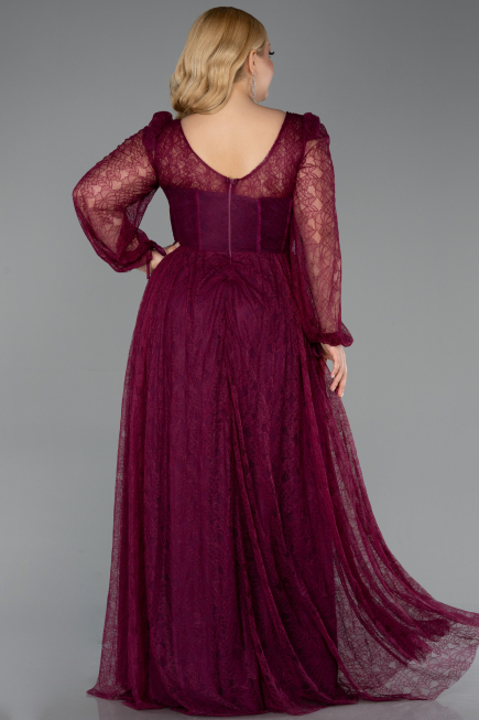 Robe Grande Taille Longue Dantelle Couleur Cerise ABU6131