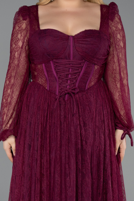Robe Grande Taille Longue Dantelle Couleur Cerise ABU6131