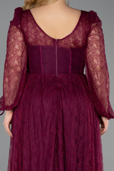 Robe Grande Taille Longue Dantelle Couleur Cerise ABU6131