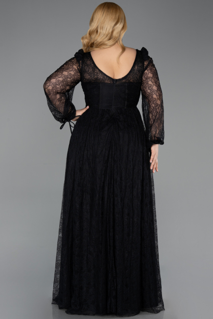 Robe Grande Taille Longue Dantelle Noir ABU6131