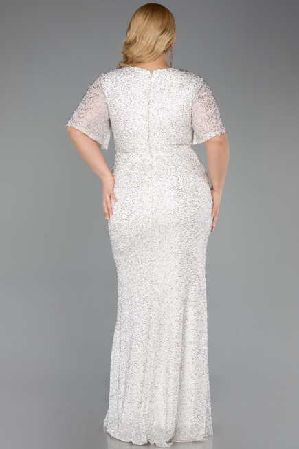 Robe De Soirée Grande Taille Longue Perlé Beige ABU6129