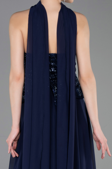 Robe de Soirée Longue Mousseline Bleu Marine ABU6150
