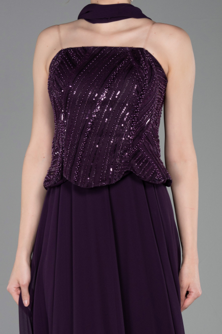 Robe de Soirée Longue Mousseline Violet ABU6150
