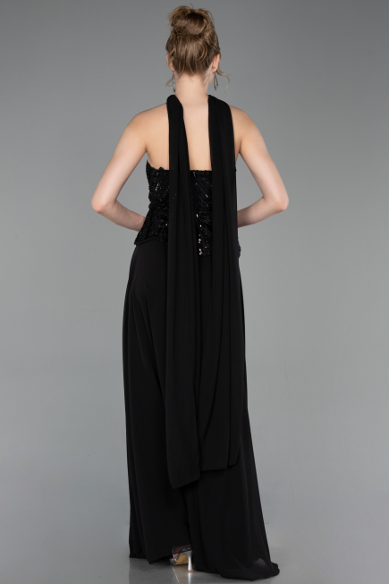 Robe de Soirée Longue Mousseline Noir ABU6150