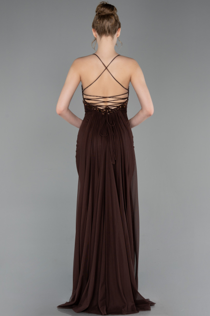 Robe de Soirée Longue Satin Brun ABU6152