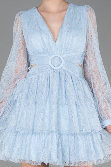 Robe de Cérémonie Courte Dantelle Bleu clair ABK2623