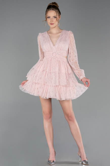 Robe de Cérémonie Courte Dantelle Poudre ABK2623
