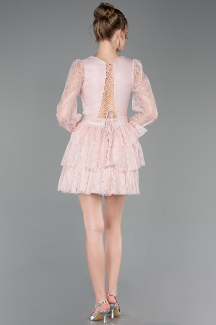 Robe de Cérémonie Courte Dantelle Poudre ABK2623