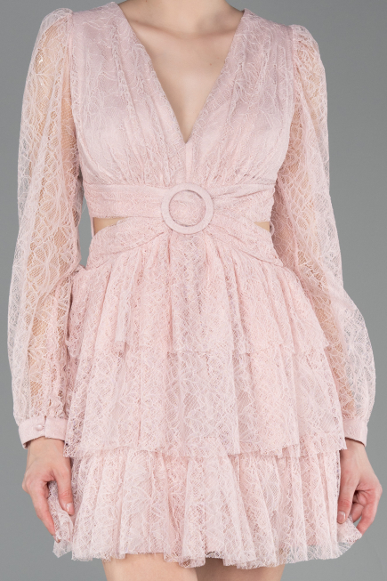 Robe de Cérémonie Courte Dantelle Poudre ABK2623