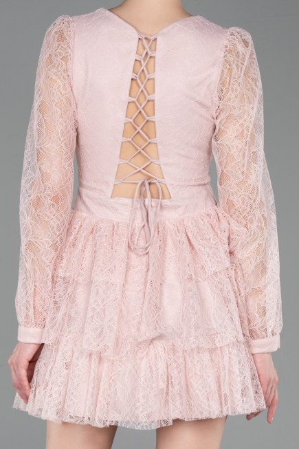 Robe de Cérémonie Courte Dantelle Poudre ABK2623
