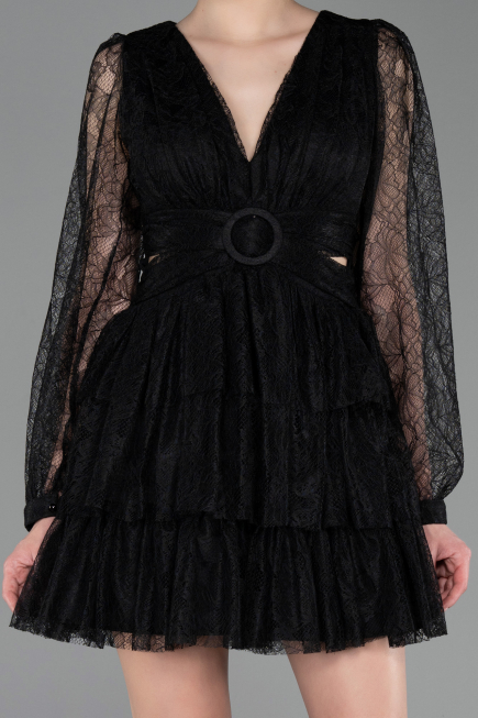 Robe de Cérémonie Courte Dantelle Noir ABK2623