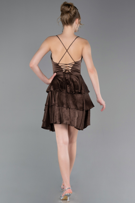 Robe de Cérémonie Courte Satin Brun ABK2624