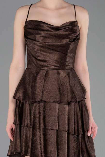 Robe de Cérémonie Courte Satin Brun ABK2624
