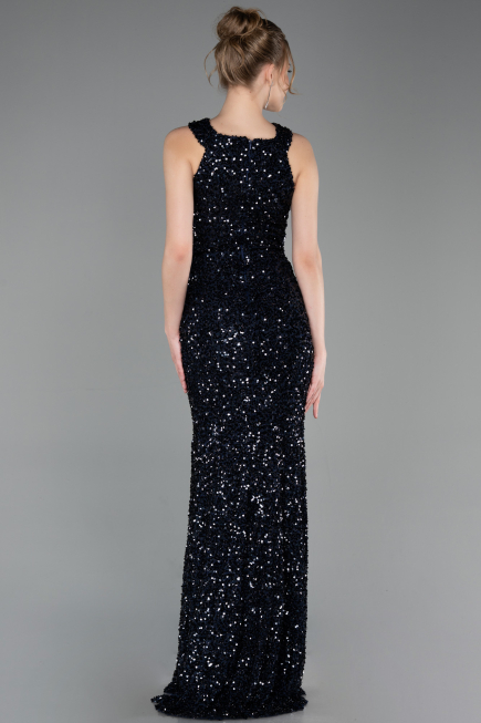 Robe de Soirée Longue Squameuse Bleu Marine ABU5135