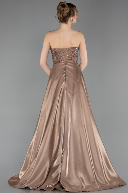 Robe de Soirée Longue Perlé Cappuccino ABU6125