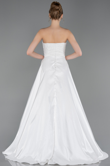 Robe de Soirée Longue Perlé Blanc ABU6125