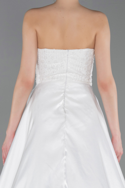 Robe de Soirée Longue Perlé Blanc ABU6125