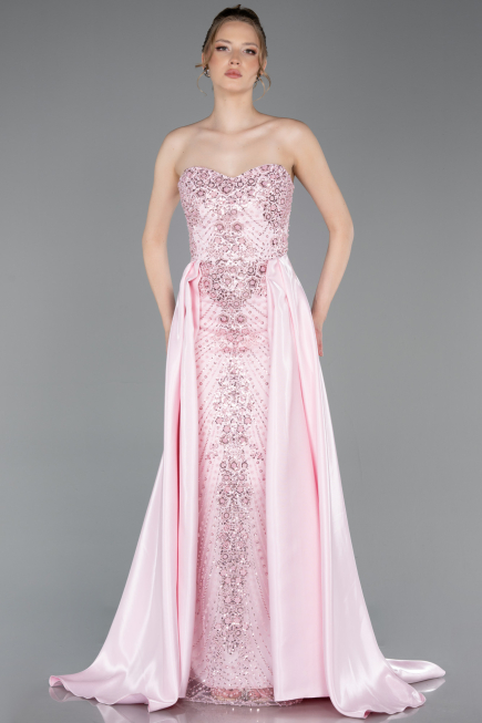 Robe de Soirée Longue Perlé Poudre ABU6125