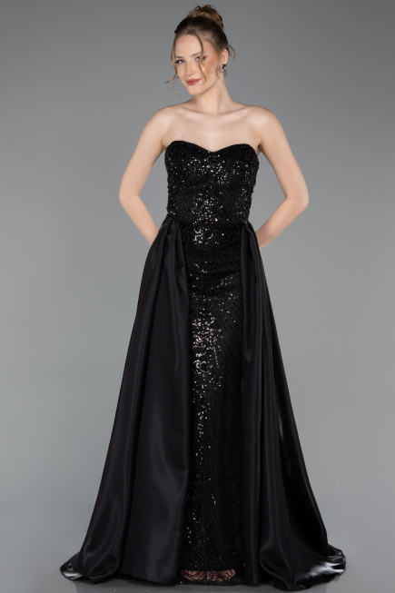 Robe de Soirée Longue Perlé Noir ABU6125