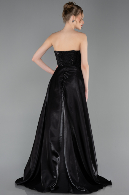 Robe de Soirée Longue Perlé Noir ABU6125