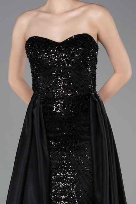 Robe de Soirée Longue Perlé Noir ABU6125