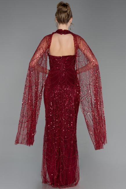 Robe de Soirée Longue Perlé Rouge Bordeaux ABU6154