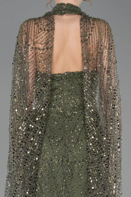 Robe de Soirée Longue Perlé Kaki ABU6154
