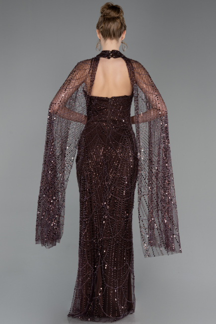 Robe de Soirée Longue Perlé Brun ABU6154