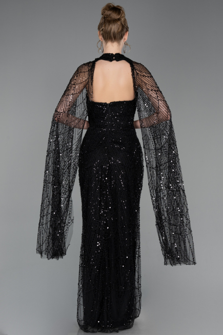 Robe de Soirée Longue Perlé Noir ABU6154