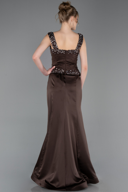 Robe Queue de Poisson Longue Satin Brun ABU6155