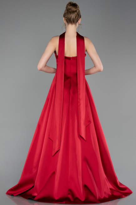 Robe de Soirée Longue Satin Rouge Bordeaux ABU6156