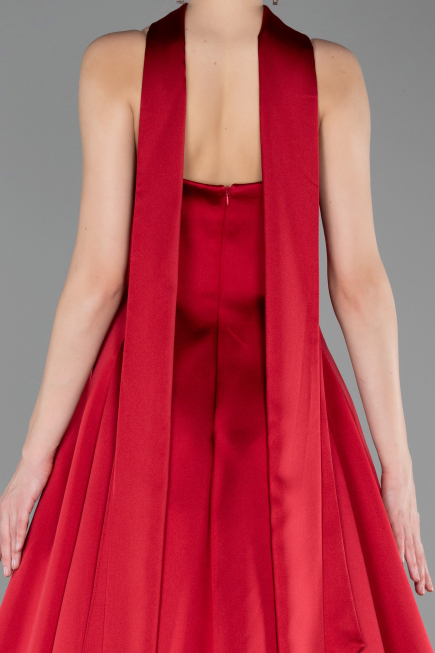 Robe de Soirée Longue Satin Rouge Bordeaux ABU6156
