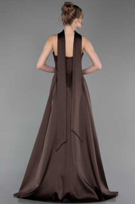 Robe de Soirée Longue Satin Brun ABU6156