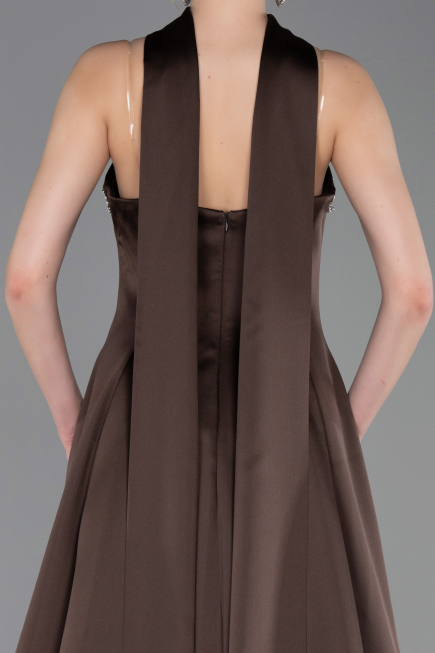 Robe de Soirée Longue Satin Brun ABU6156